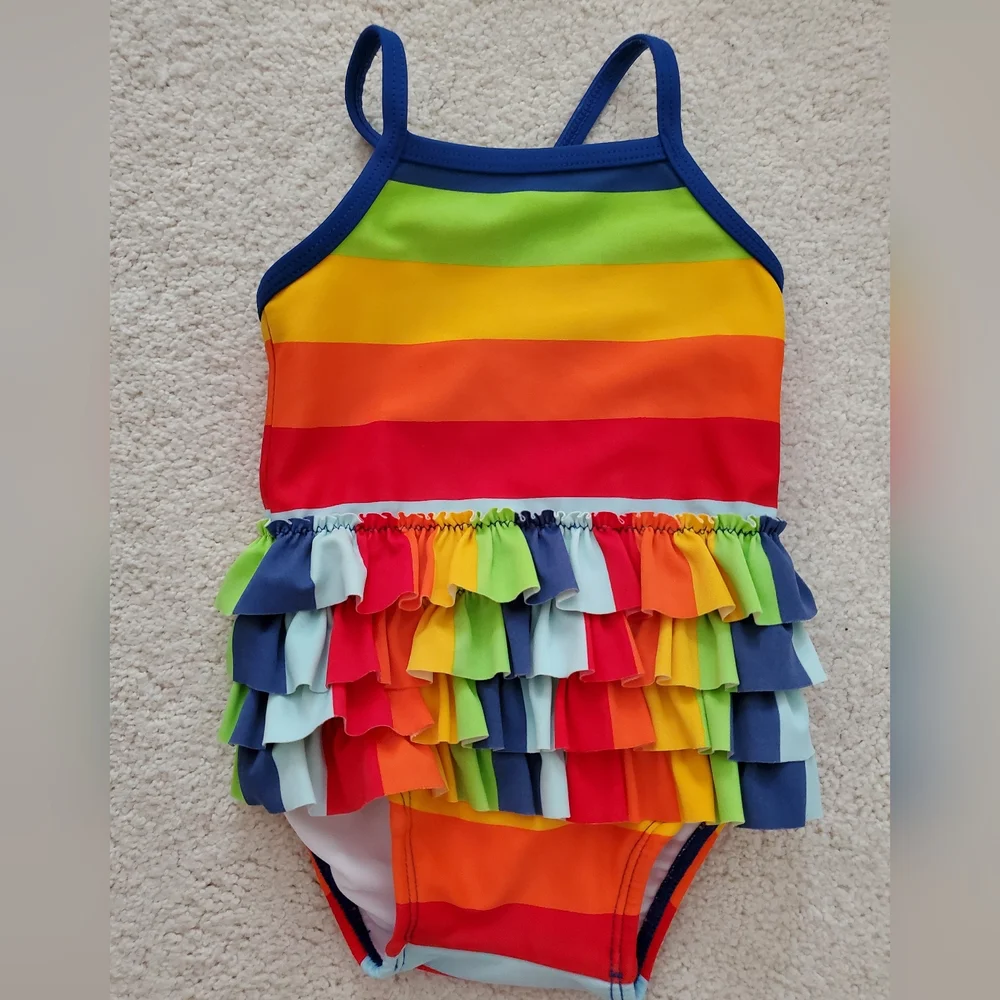 Hanna Andersson Baby Girl One-Piece Swimsuit Multi-Color Rainbow Stripe Sz3-6m